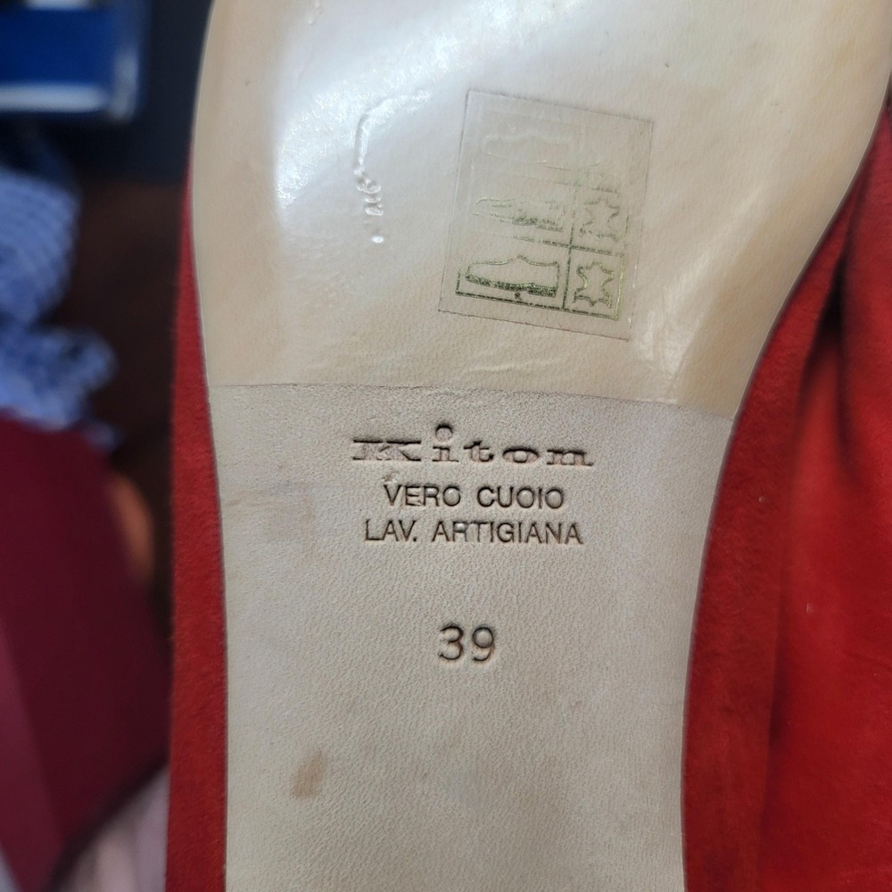 Kiton Loafer Shoes Women Size 8 Red Suede Slip On Dress Handmade‎ Leather Sole - Picture 4 of 7
